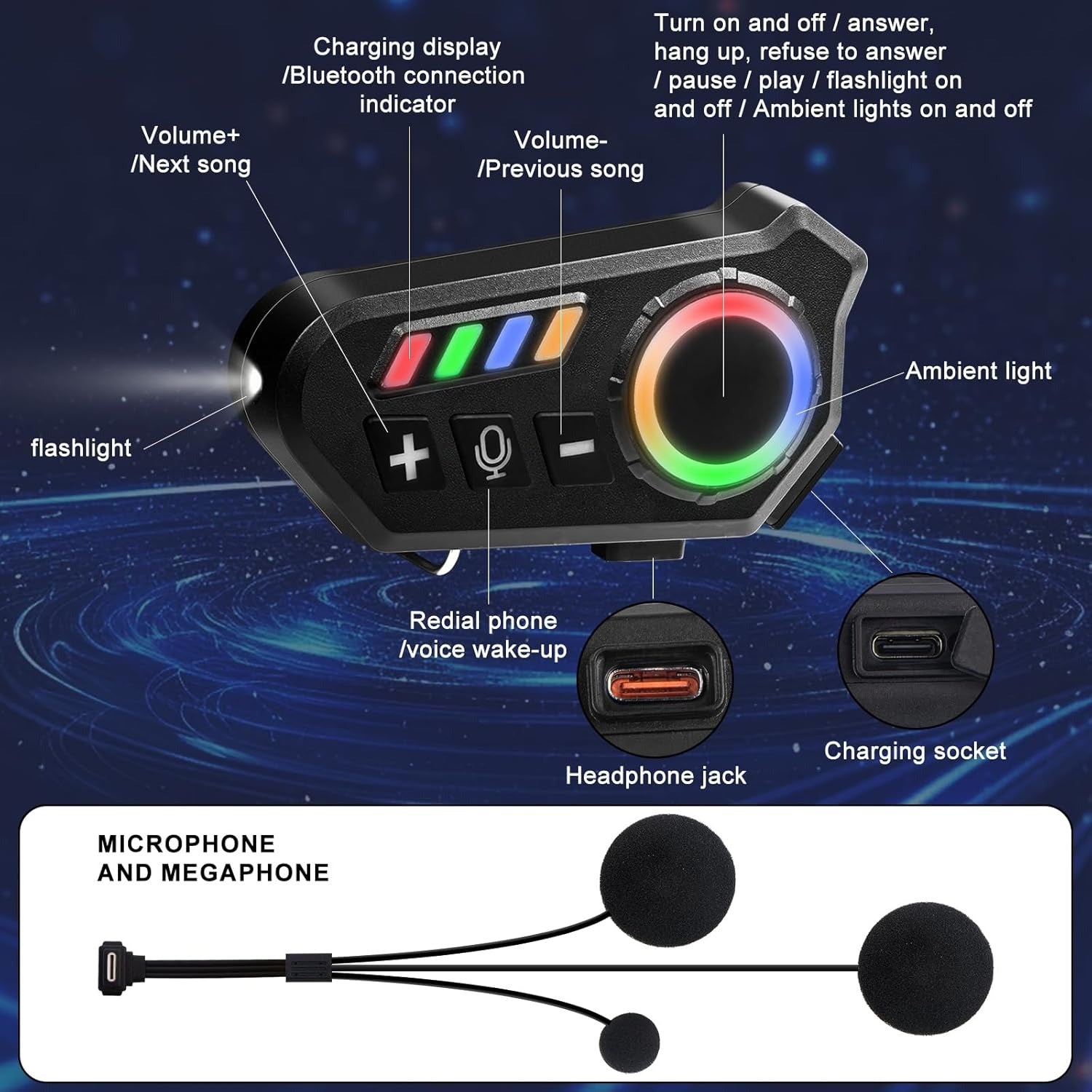 Motorcycle Helmet Bluetooth Speakers  HiFi Sound, Long Battery Life, IPX8 Waterproof