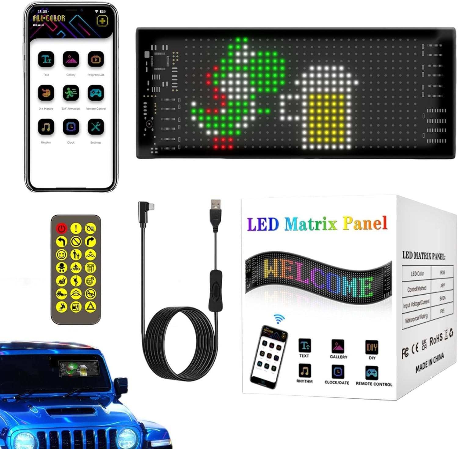 Custom Animation RGB LED Matrix Pixel Panel 5V | App & Remote Control