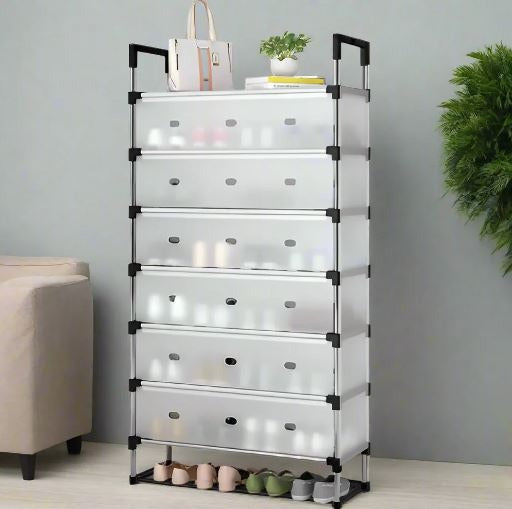 7 Layer Shoe Rack  Durable Stainless Steel & Plastic Shoe Organizer | Space Saving Dustproof Shoe Stand for Home & Office