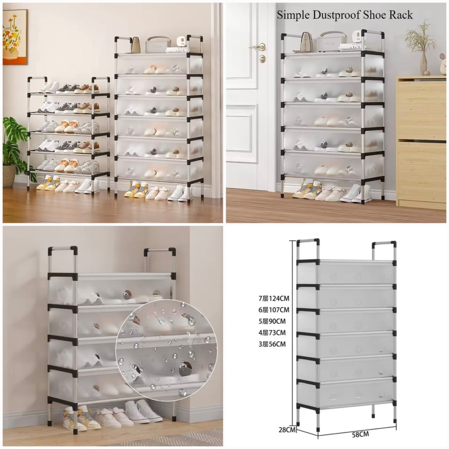 7 Layer Shoe Rack  Durable Stainless Steel & Plastic Shoe Organizer | Space Saving Dustproof Shoe Stand for Home & Office