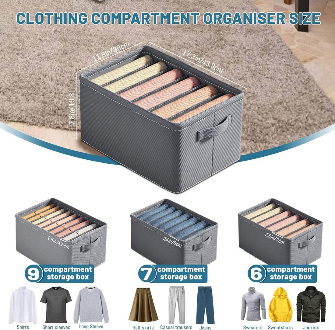 Large 6-Grid Wardrobe Organizer – Foldable Clothes Storage Box