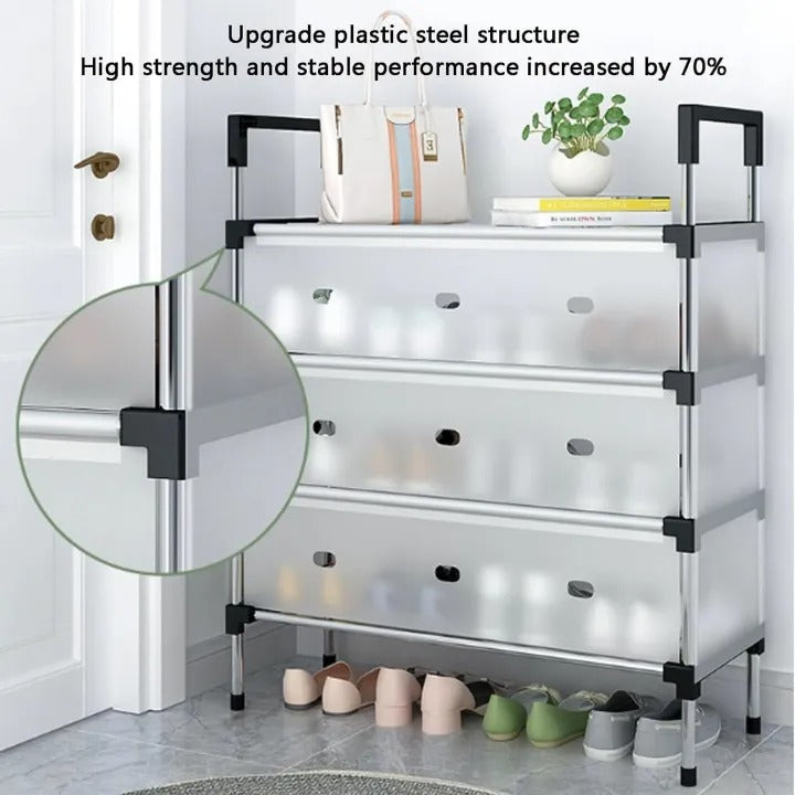 7 Layer Shoe Rack  Durable Stainless Steel & Plastic Shoe Organizer | Space Saving Dustproof Shoe Stand for Home & Office