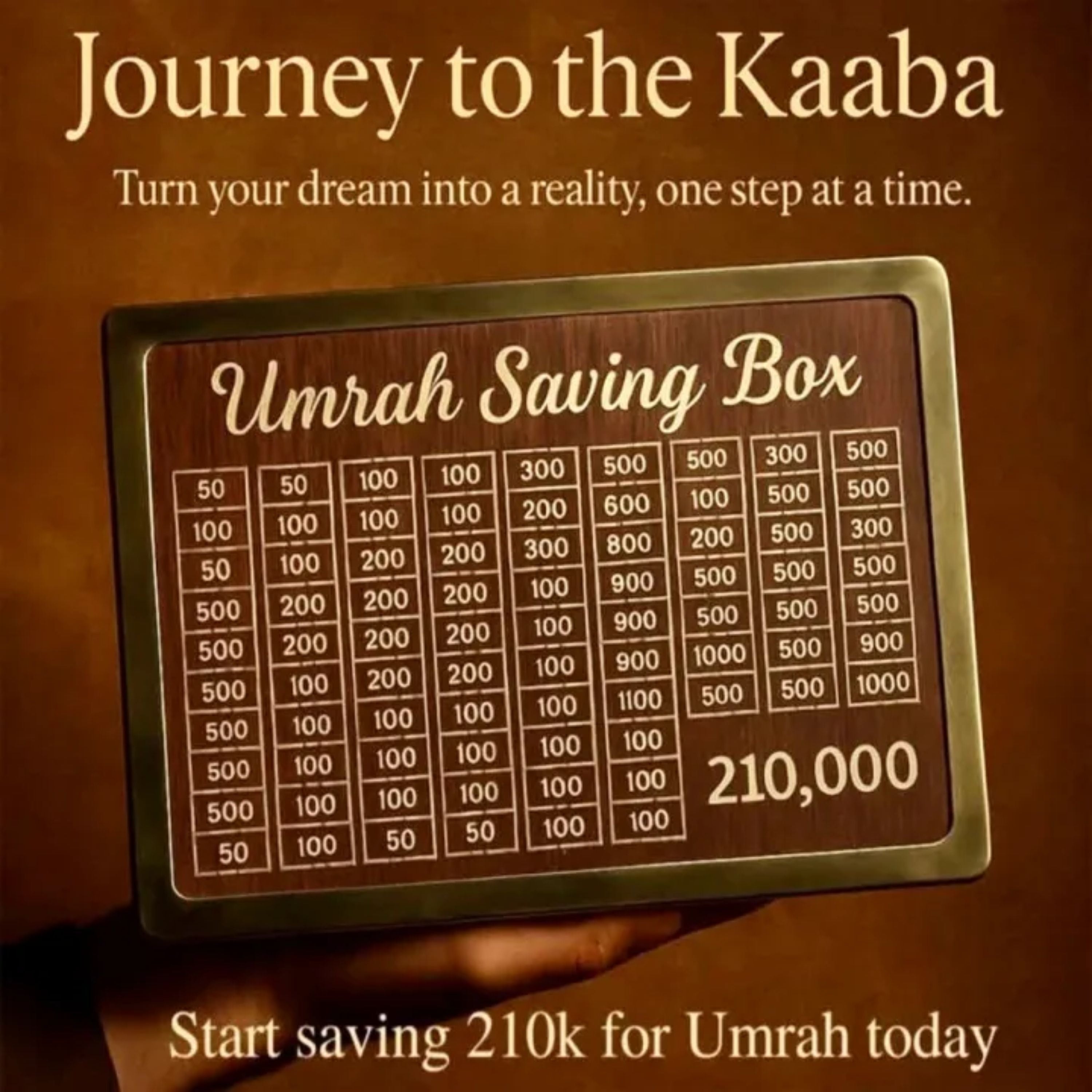 Umrah Saving Box – Wooden Islamic Money Saving Box for 280 Days | Hajj & Umrah Goal Planner