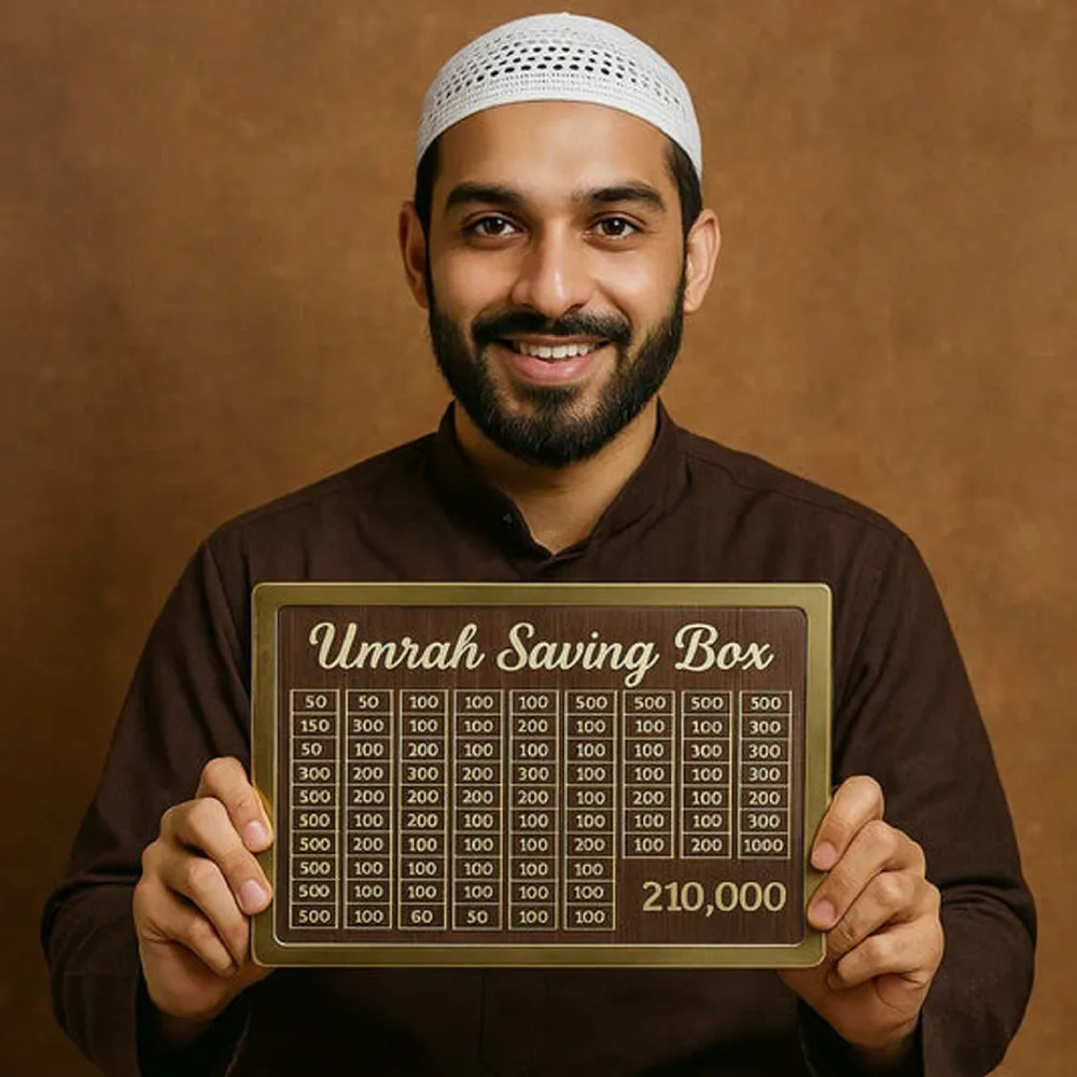 Umrah Saving Box – Wooden Islamic Money Saving Box for 280 Days | Hajj & Umrah Goal Planner