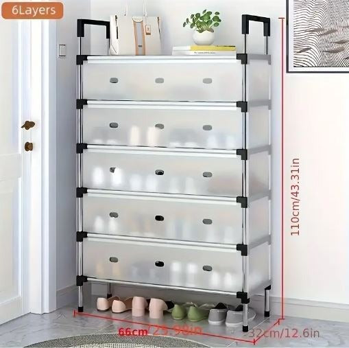 7 Layer Shoe Rack  Durable Stainless Steel & Plastic Shoe Organizer | Space Saving Dustproof Shoe Stand for Home & Office