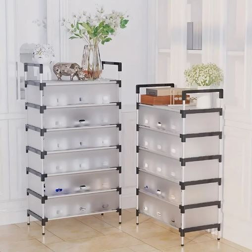 7 Layer Shoe Rack  Durable Stainless Steel & Plastic Shoe Organizer | Space Saving Dustproof Shoe Stand for Home & Office
