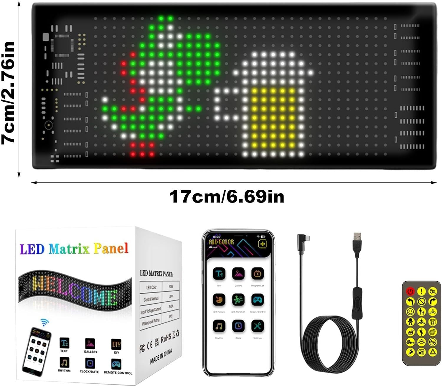 Custom Animation RGB LED Matrix Pixel Panel 5V | App & Remote Control