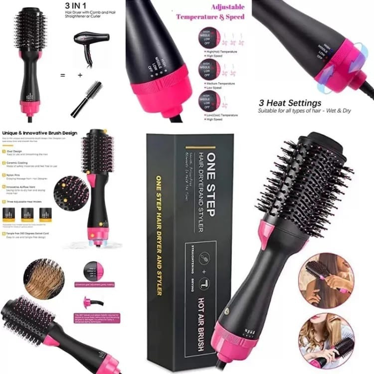 One Step 3-in-1 Hair Dryer Straightener Curler & Volumizer for Women  Hot Air Hair Styling Brush